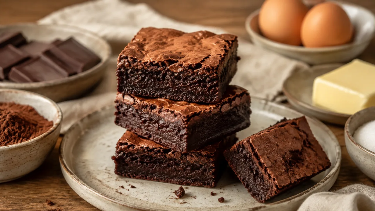 Chewy brownies met stevige randen en een compacte soepele chocoladebinnenkant