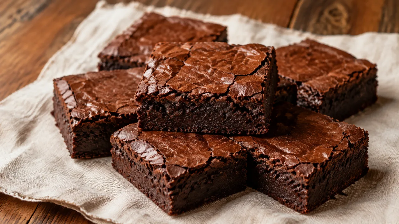 Glutenvrije chocoladebrownies met een dichte vochtige kruim naast amandelen en havervlokken